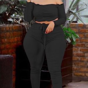 Black Casual Two Piece Set Plus Size .
